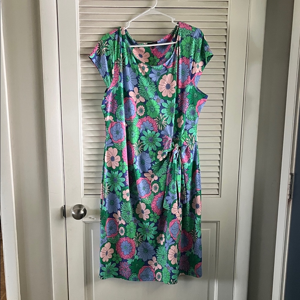 Floral Tie-Waist Women's Talbots Dress in Green, Blue & Pink
